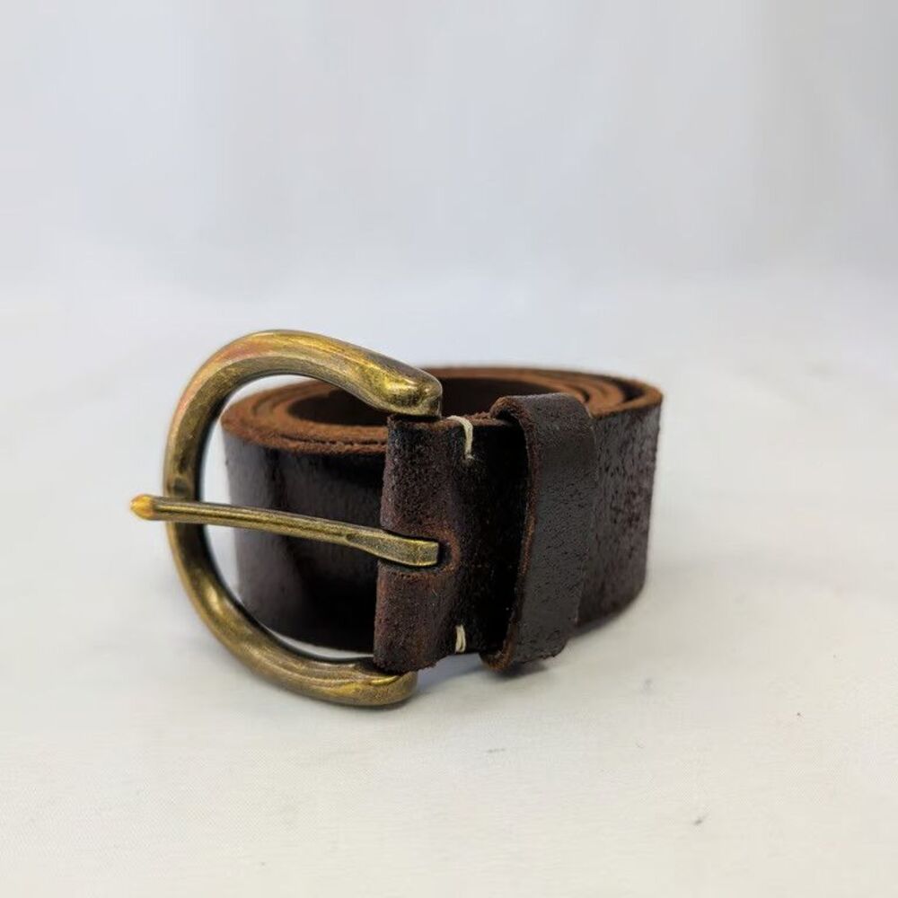 Frye Genuine Leather Belt Womens S Brown Distressed Brass Buckle DC861C Classic